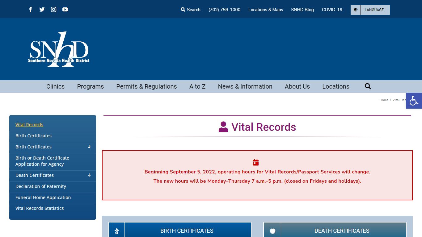 Vital Records – Southern Nevada Health District